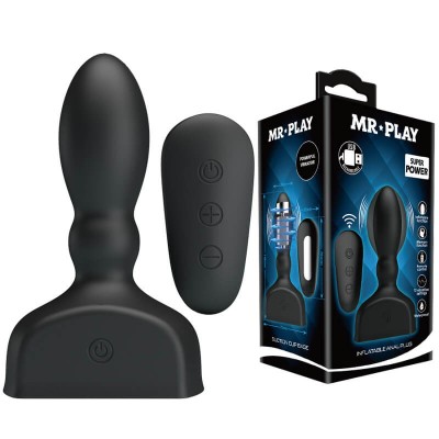 MR PLAY - Remote-Controlled Inflatable Vibrating Anal Plug (Chargeable - Black)