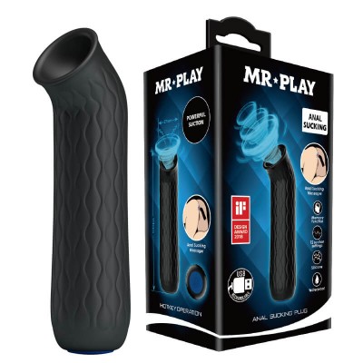 MR PLAY - Anal Sucking Plug (Chargeable - Black)