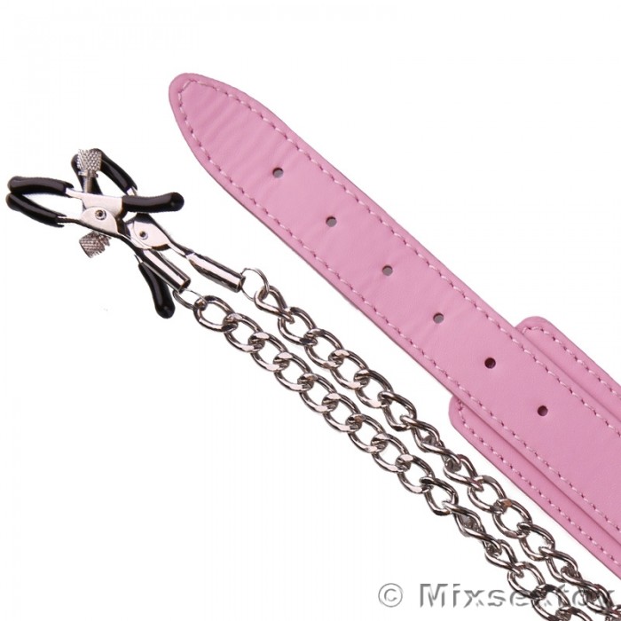 MIZZZEE Pink Neck Collar & Nipple Clamp MIZZZEE Pink Neck Collar & Nipple Clamp