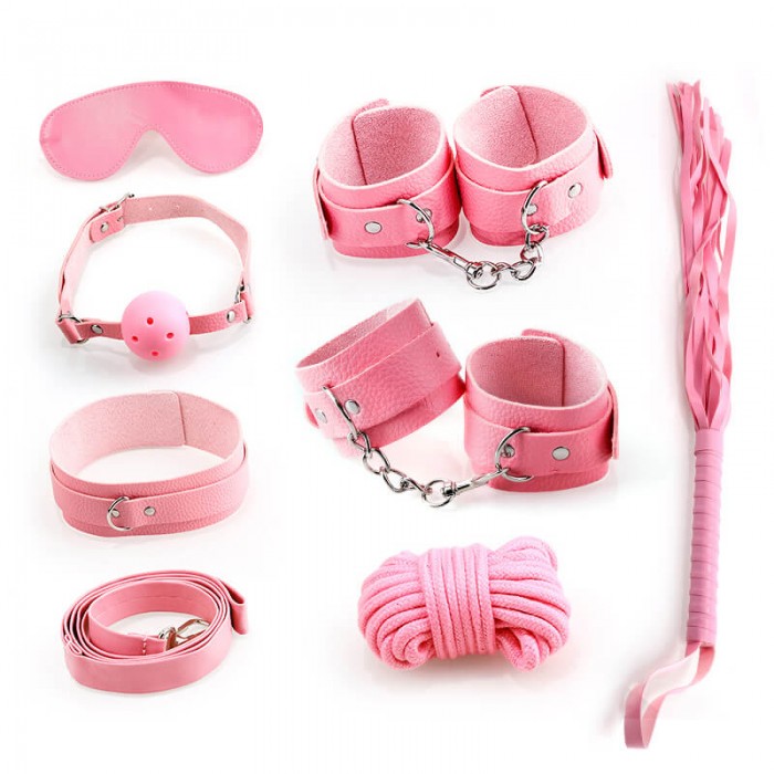 MizzZee - Bondage SM Restraint Set (7 Pieces Set - Pink Leather) MizzZee - Bondage SM Restraint Set (7 Pieces Set - Pink Leather)