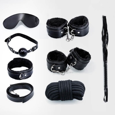 MizzZee - Bondage SM Restraint Set (7 Pieces Set - Black Plush) MizzZee - Bondage SM Restraint Set (7 Pieces Set - Black Plush)