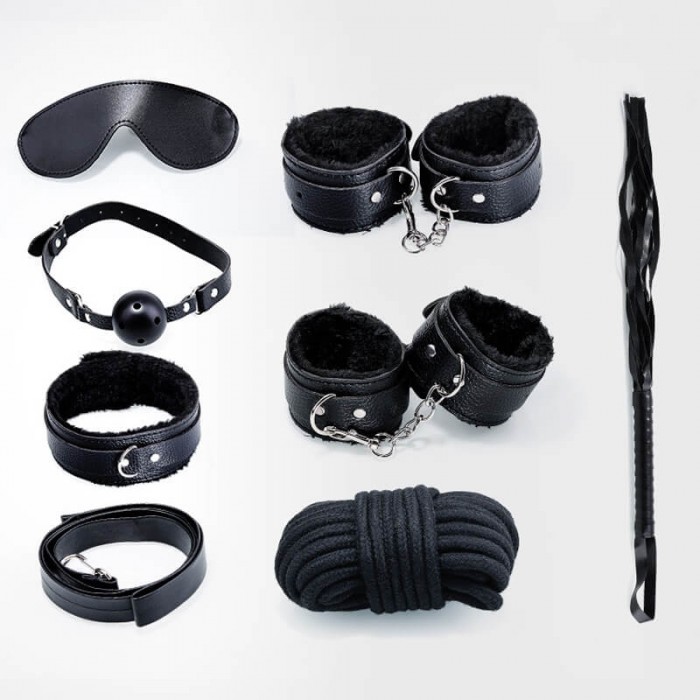 MizzZee - Bondage SM Restraint Set (7 Pieces Set - Black Plush) MizzZee - Bondage SM Restraint Set (7 Pieces Set - Black Plush)