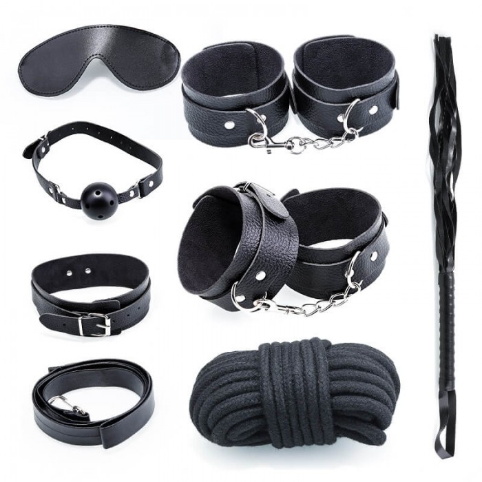 MizzZee - Bondage SM Restraint Set (7 Pieces Set - Black Leather) MizzZee - Bondage SM Restraint Set (7 Pieces Set - Black Leather)