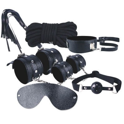 MizzZee - Bondage SM Restraint Set (7 Pieces Set - Black Leather) MizzZee - Bondage SM Restraint Set (7 Pieces Set - Black Leather)