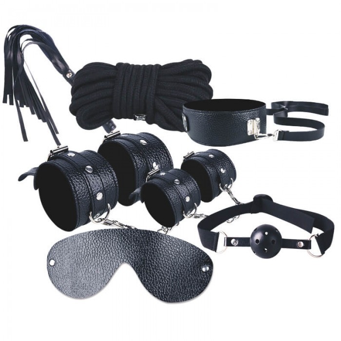 MizzZee - Bondage SM Restraint Set (7 Pieces Set - Black Leather) MizzZee - Bondage SM Restraint Set (7 Pieces Set - Black Leather)