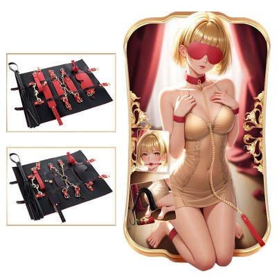 MizzZee - Black Red Leather Roll-Up Bondage BDSM Kit