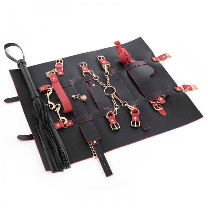MizzZee - Black Red Leather Roll-Up Bondage BDSM Kit MizzZee - Black Red Leather Roll-Up Bondage BDSM Kit
