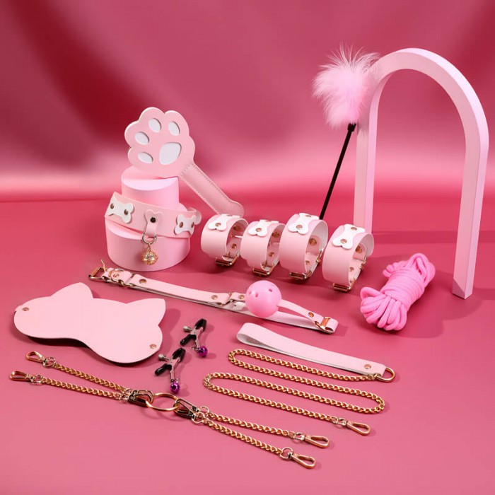 MizzZee - SM Bondage Double Sided 11 Pieces Set (Pink White - Bone Edition) MizzZee - SM Bondage Double Sided 11 Pieces Set (Pink White - Bone Edition)