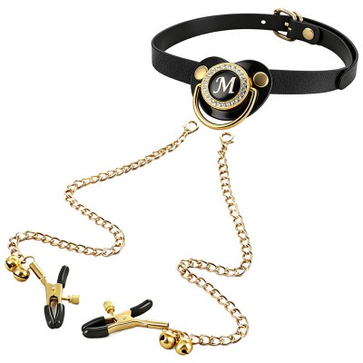MizzZee - Adult Pacifier Gag With Nipple Clamps Chain Detachable