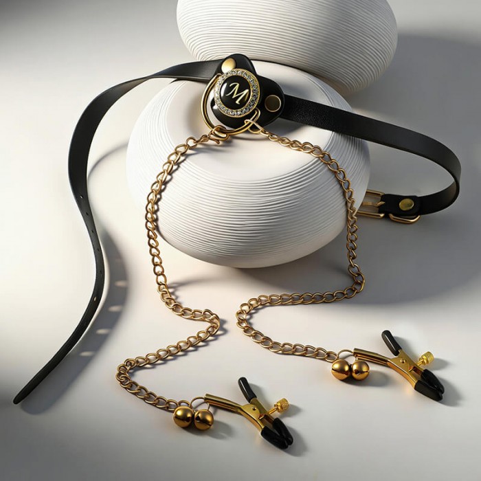 MizzZee - Adult Pacifier Gag With Nipple Clamps Chain Detachable MizzZee - Adult Pacifier Gag With Nipple Clamps Chain Detachable