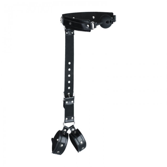 MIZZZEE - Restraint Backhand Collars Mouth Gag Ball Bondage Set (Black) MIZZZEE - Restraint Backhand Collars Mouth Gag Ball Bondage Set (Black)