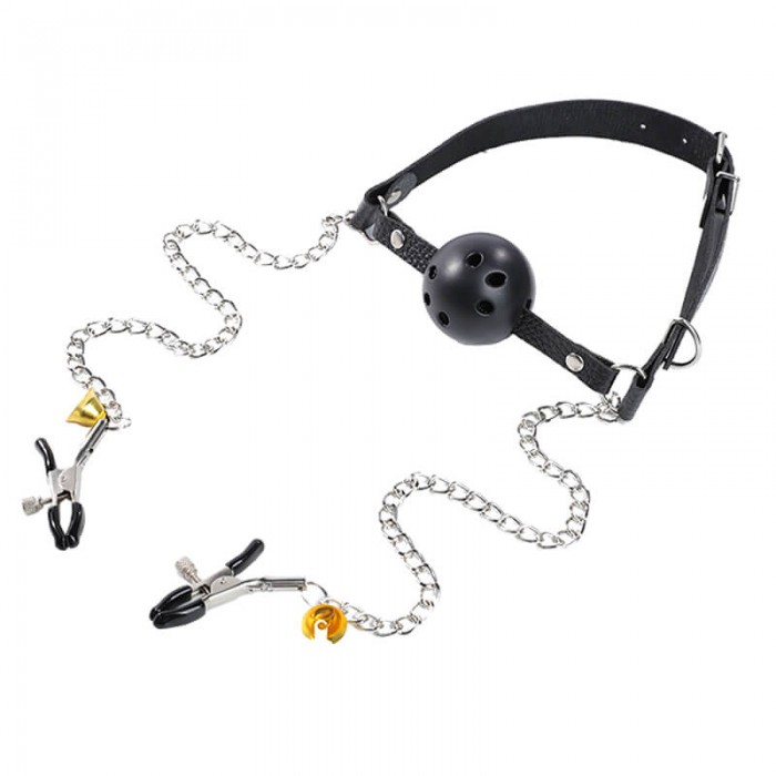 MizzZee - Nipple Clamps With Mouth Gag