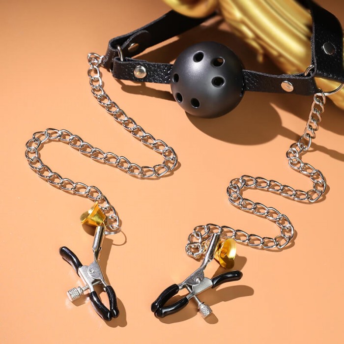MizzZee - Nipple Clamps With Mouth Gag