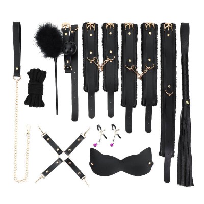 MizzZee - Exquisite Black Plush SM Bondage Set (10 Pieces Set)