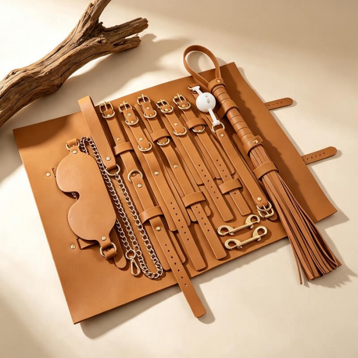 MizzZee - Antibacterial Silicone Leather SM Bondage Set (9 Pieces Set)
