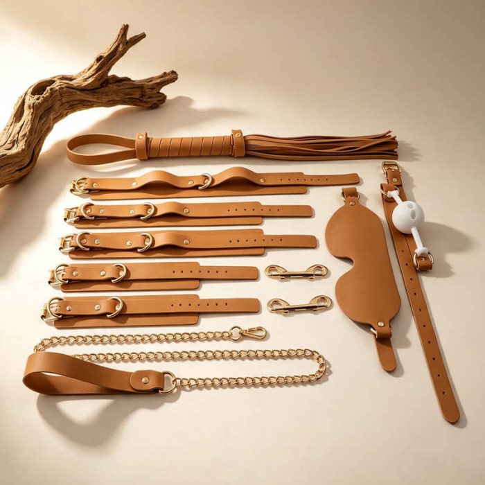 MizzZee - Antibacterial Silicone Leather SM Bondage Set (9 Pieces Set)