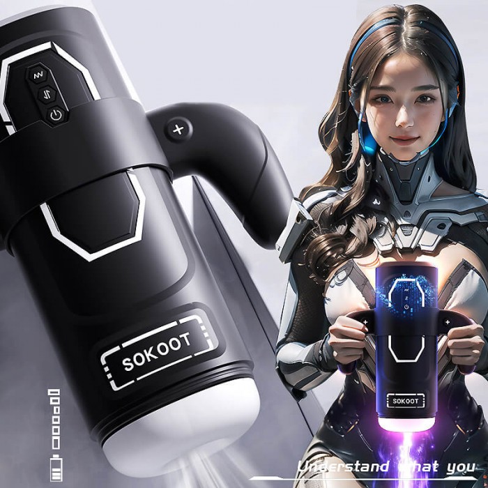 SOKOOT - Electric Handle Thrusting Moaning Interactive Intelligent Heating Masturbation Cup (Chargeable - Black) SOKOOT - Electric Handle Thrusting Moaning Interactive Intelligent Heating Masturbation Cup (Chargeable - Black)