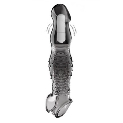 PLEASE ME - Scale-shaped Vibrating Penis Sleeve (Transparent Black)