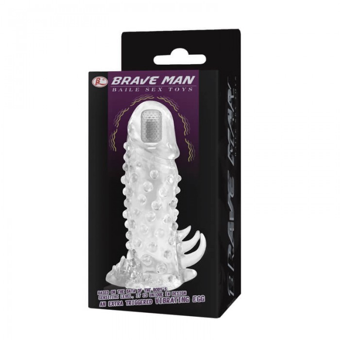BAILE - BRAVE MAN Head Vibrating Crystal Penis Sleeve (L:13.5cm - D:4cm)