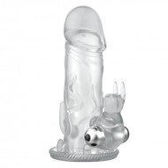 BAILE - Triple Pleasure Vibrating Crystal Rabbit Penis Sleeve (L:12.5cm - D:4cm)