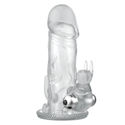 BAILE - Triple Pleasure Vibrating Crystal Rabbit Penis Sleeve (L:12.5cm - D:4cm)