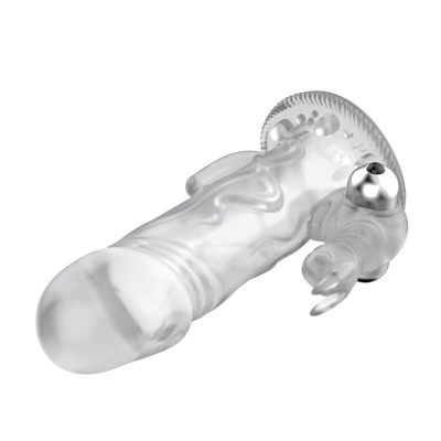 BAILE - Triple Pleasure Vibrating Crystal Rabbit Penis Sleeve (L:12.5cm - D:4cm)