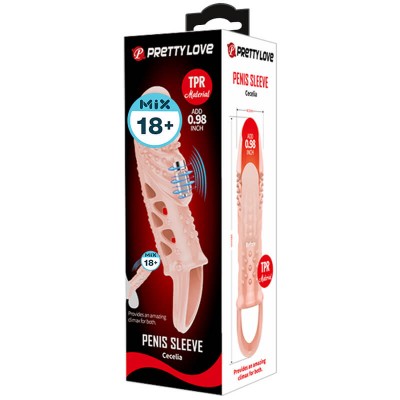 PRETTY LOVE - Cecelia Vibrating Penis Sleeve With Ball Strap (L:14cm - D:4cm) PRETTY LOVE - Cecelia Vibrating Penis Sleeve With Ball Strap (L:14cm - D:4cm)