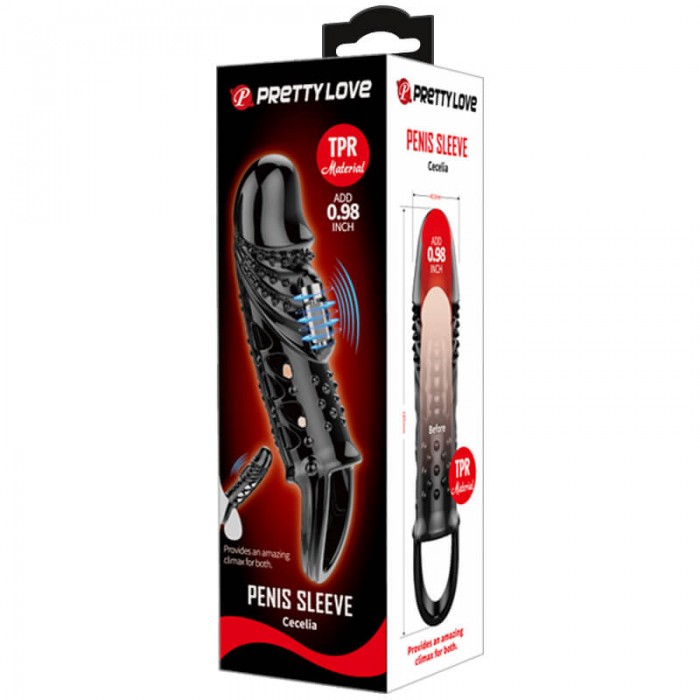PRETTY LOVE - Cecelia Vibrating Penis Sleeve With Ball Strap (L:14cm - D:4cm)