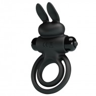 PRETTY LOVE - Male Delay Vibrating Rabbit Cock Ring (Battery - Black)