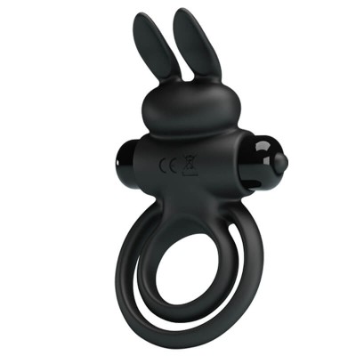 PRETTY LOVE - Male Delay Vibrating Rabbit Cock Ring (Battery - Black)