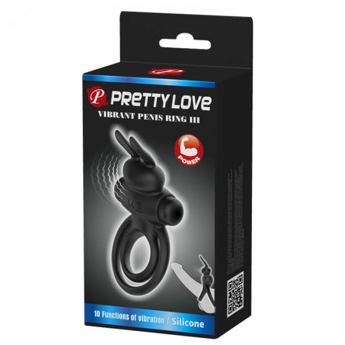 PRETTY LOVE - Male Delay Vibrating Rabbit Cock Ring (Battery - Black)