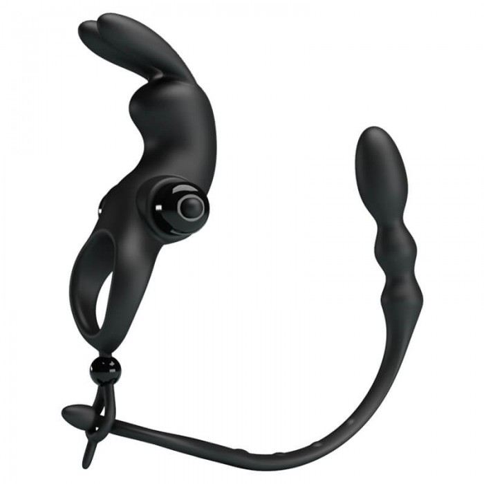 PRETTY LOVE - Vibrating Cock Ring With Anal Plug (Battery - Black) PRETTY LOVE - Vibrating Cock Ring With Anal Plug (Battery - Black)