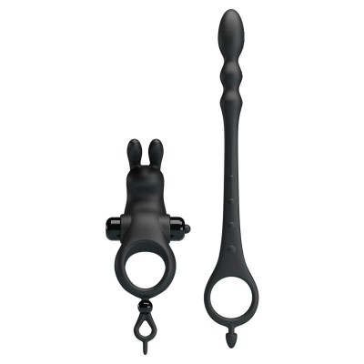PRETTY LOVE - Vibrating Cock Ring With Anal Plug (Battery - Black) PRETTY LOVE - Vibrating Cock Ring With Anal Plug (Battery - Black)