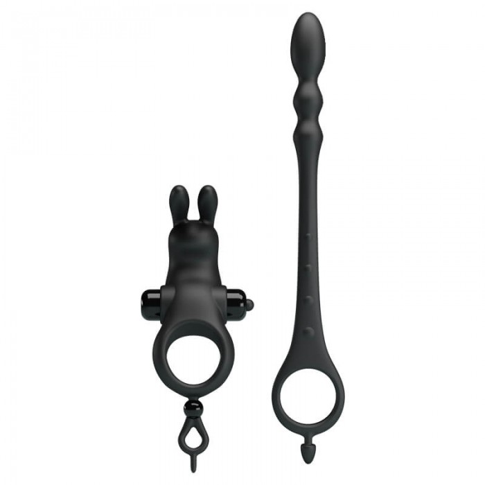 PRETTY LOVE - Vibrating Cock Ring With Anal Plug (Battery - Black) PRETTY LOVE - Vibrating Cock Ring With Anal Plug (Battery - Black)