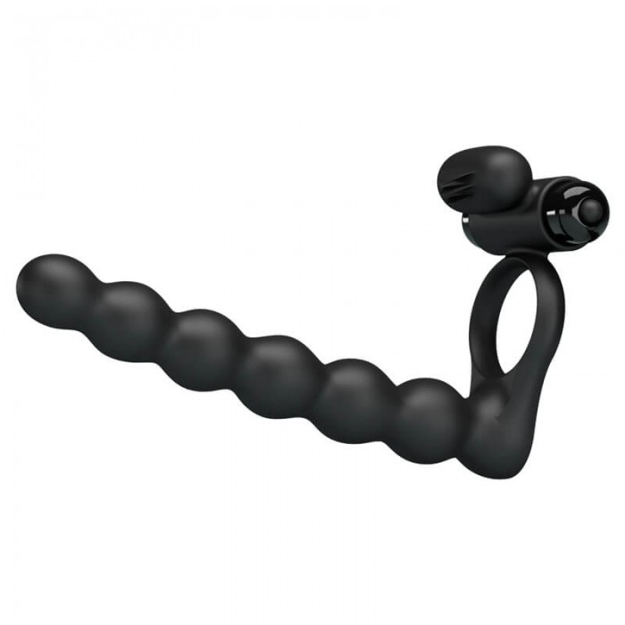 PRETTY LOVE - Male Vibrating Delay Cock Ring With Anal Beads (Battery - Black) PRETTY LOVE - Male Vibrating Delay Cock Ring With Anal Beads (Battery - Black)