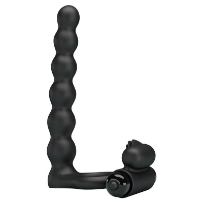 PRETTY LOVE - Male Vibrating Delay Cock Ring With Anal Beads (Battery - Black) PRETTY LOVE - Male Vibrating Delay Cock Ring With Anal Beads (Battery - Black)