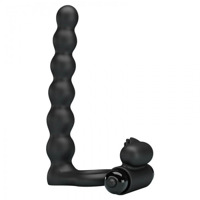 PRETTY LOVE - Male Vibrating Delay Cock Ring With Anal Beads (Battery - Black) PRETTY LOVE - Male Vibrating Delay Cock Ring With Anal Beads (Battery - Black)
