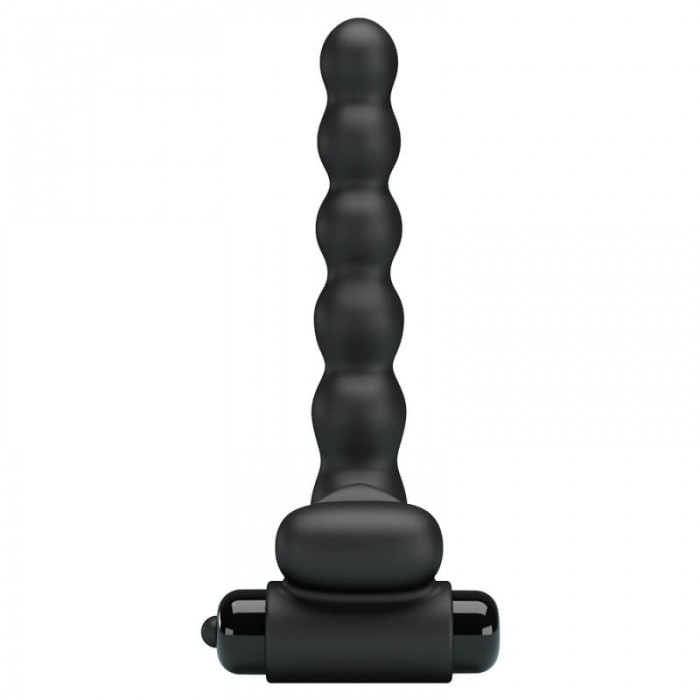 PRETTY LOVE - Male Vibrating Delay Cock Ring With Anal Beads (Battery - Black) PRETTY LOVE - Male Vibrating Delay Cock Ring With Anal Beads (Battery - Black)