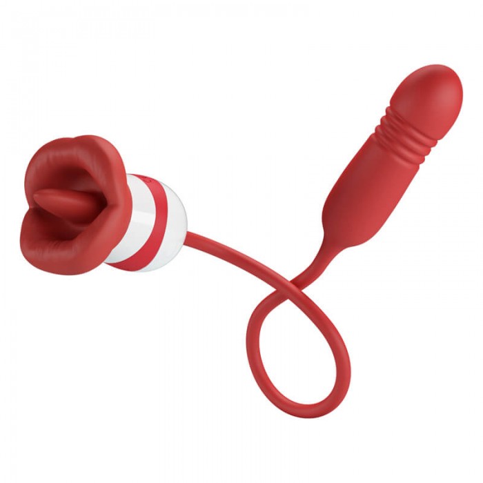 Pretty Love - Ashlynn Tongue Licking Thrusting Vibrator (Chargeable - Red)