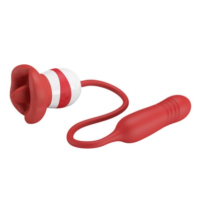 Pretty Love - Ashlynn Tongue Licking Thrusting Vibrator (Chargeable - Red)