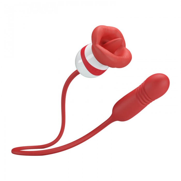 Pretty Love - Ashlynn Tongue Licking Thrusting Vibrator (Chargeable - Red)