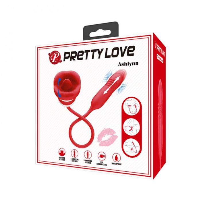 Pretty Love - Ashlynn Tongue Licking Thrusting Vibrator (Chargeable - Red)