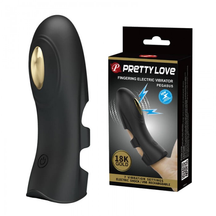 PRETTY LOVE - PEGASUS Electric Shock Finger Vibrator (Chargeable - Black)