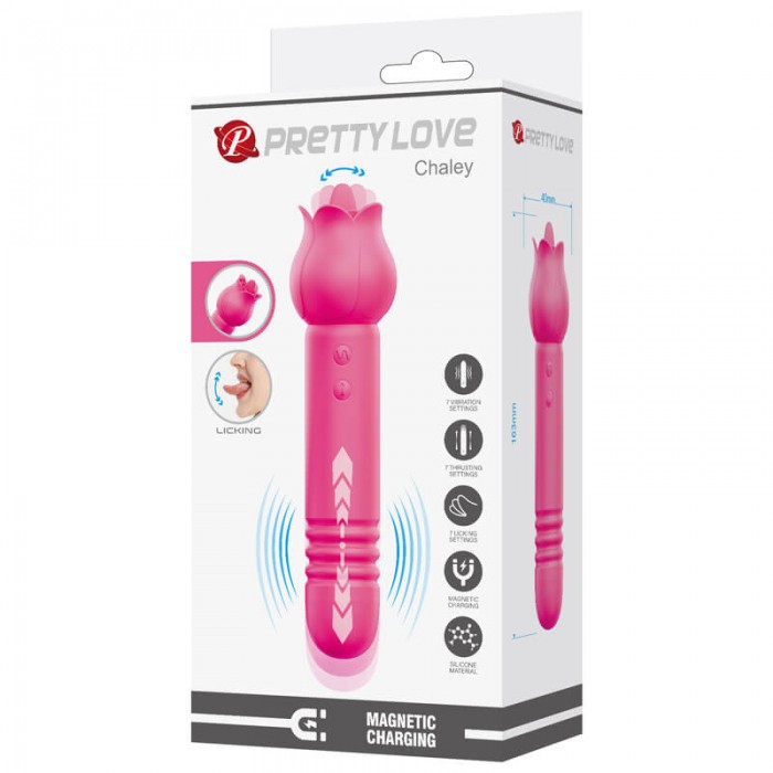 PRETTY LOVE - Chaley Tongue Licking Thrusting Vibration Massager (Chargeable - Red Rose)