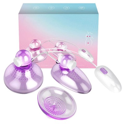 PLEASE ME - Nipple Sucker Cup + Clit Suckers Pussy Pumps With Vibrators (Chargeable - Purple)
