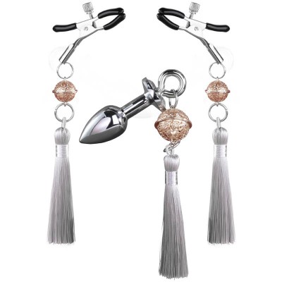 MizzZee - Bell Nipple Clamp Anal Plug Tassels Set