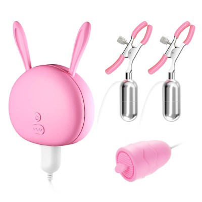 MIZZZEE - Vibrating Nipple Clamps Licking Vibrator Egg (Chargeable - Pink)