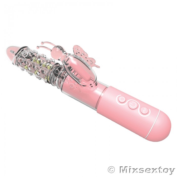 MIZZZEE - Powerful Butterfly Love Retractable Rotating Vibrator (Chargeable - Pink)