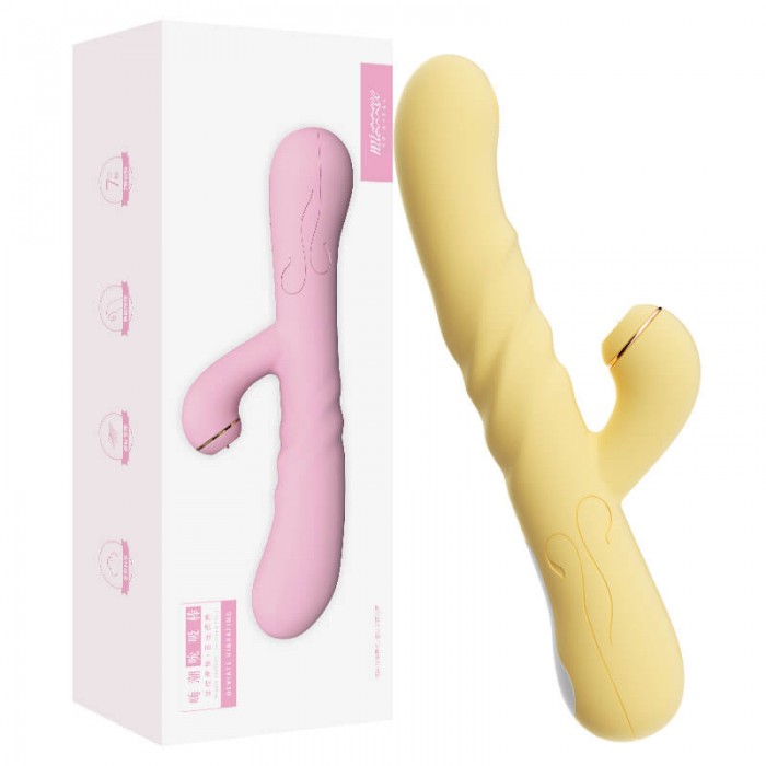 MizzZee - Sucking Retractable Rotating Heating Massager Vibrator (Chargeable - Yellow)