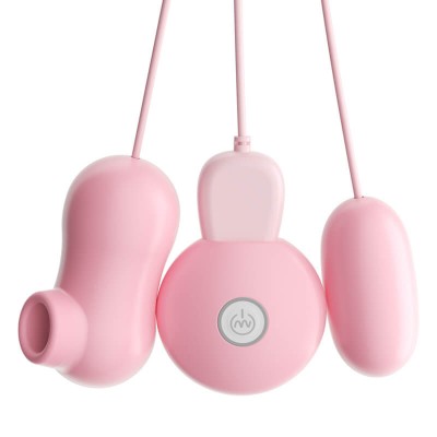 MizzZee - Remote Control Twin Sucking Vibrating Eggs (Chargeable - Pink)